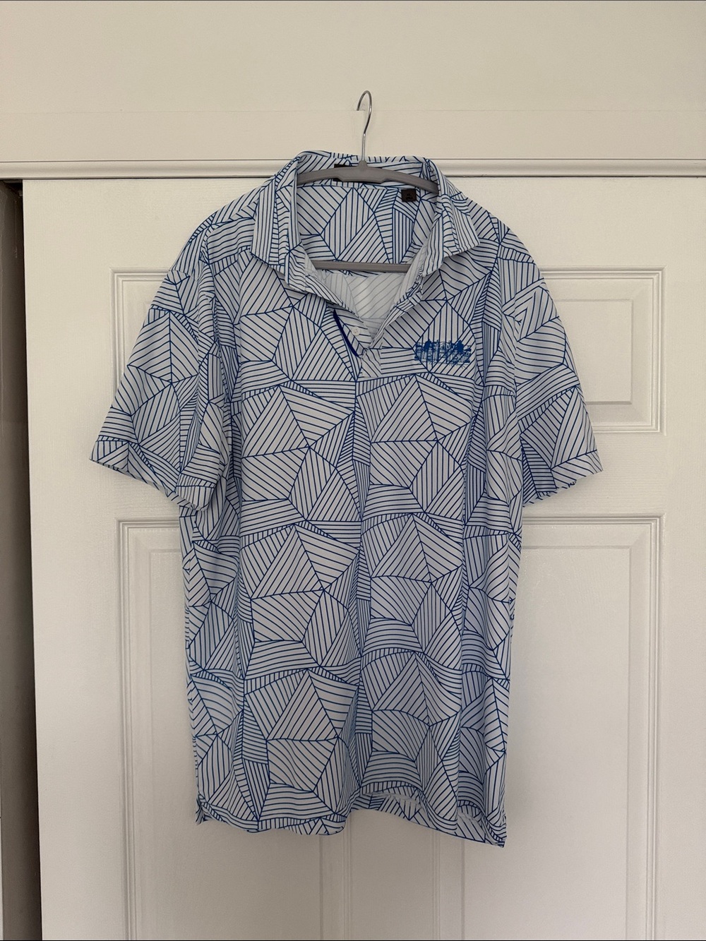 G/FORE Blue & White Geometric Short-Sleeve Polo